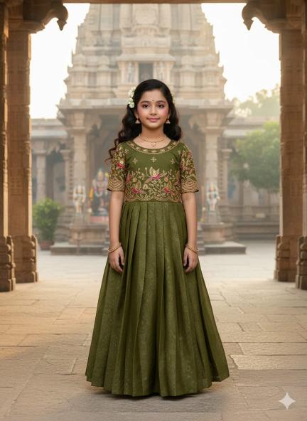Kids gown georgette silk Green Kids fashion supplier
